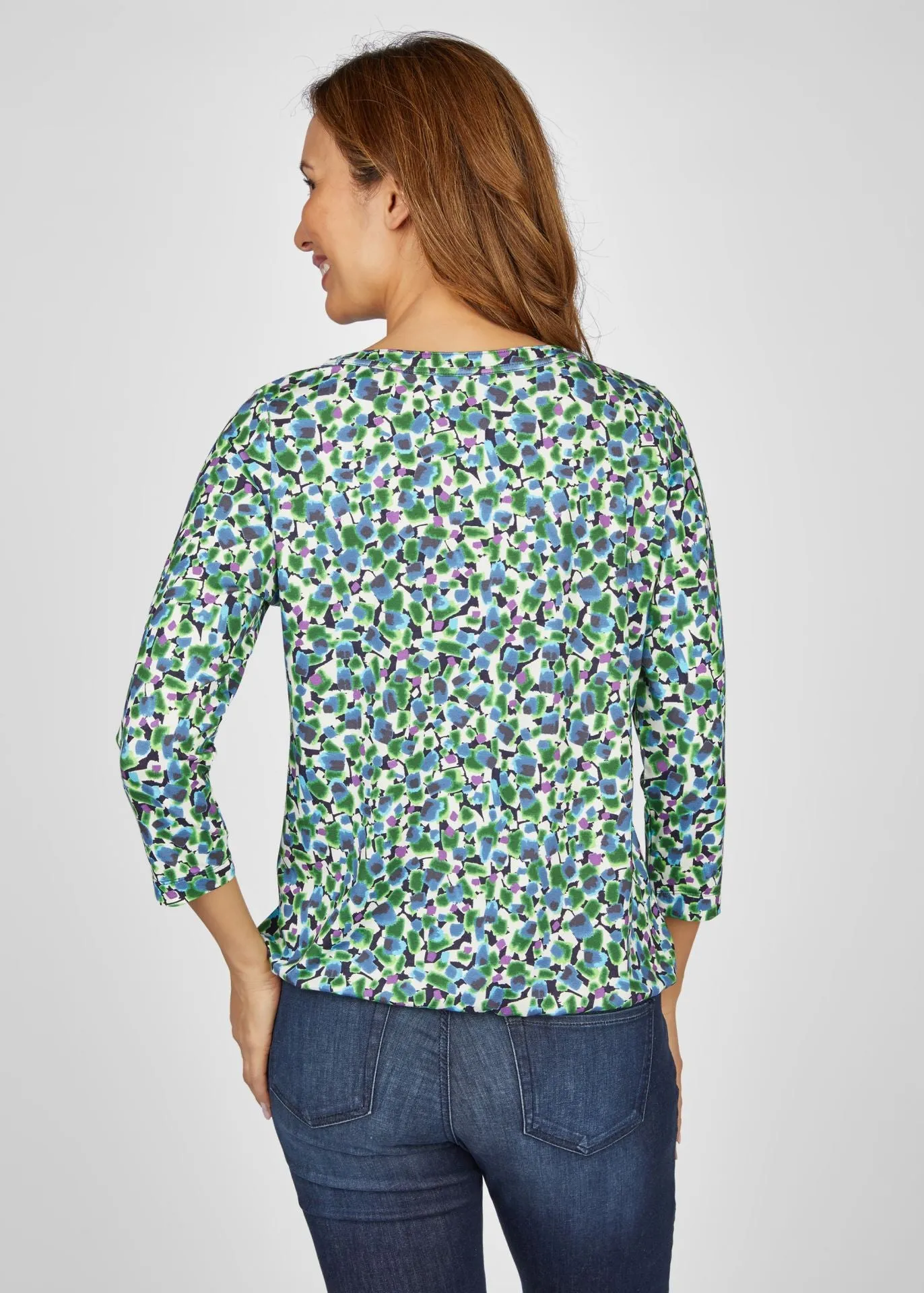 111350- Print Top w/ 3/4 sleeve & elastic waist- Rabe