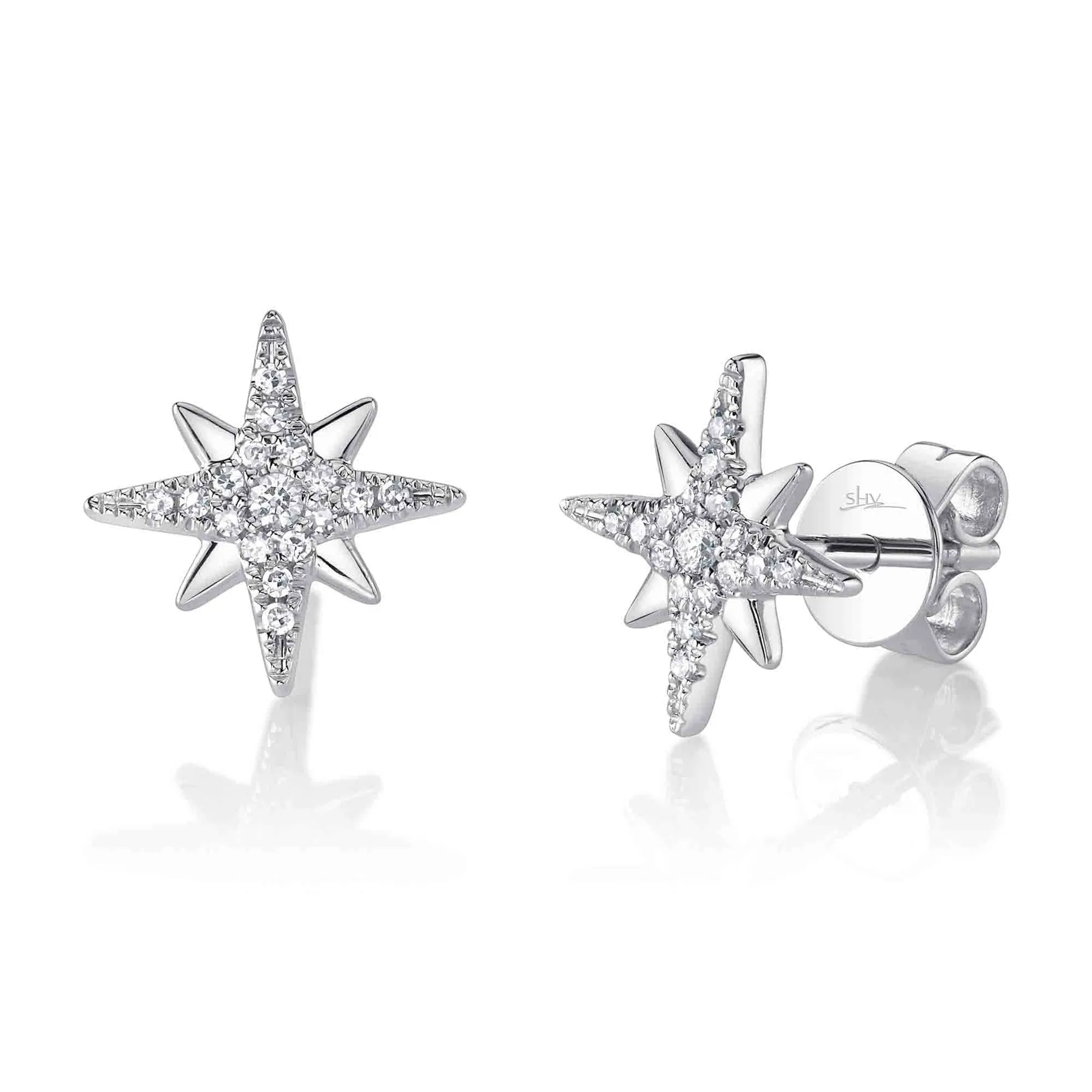 14K Gold Diamond North Star Stud Earrings