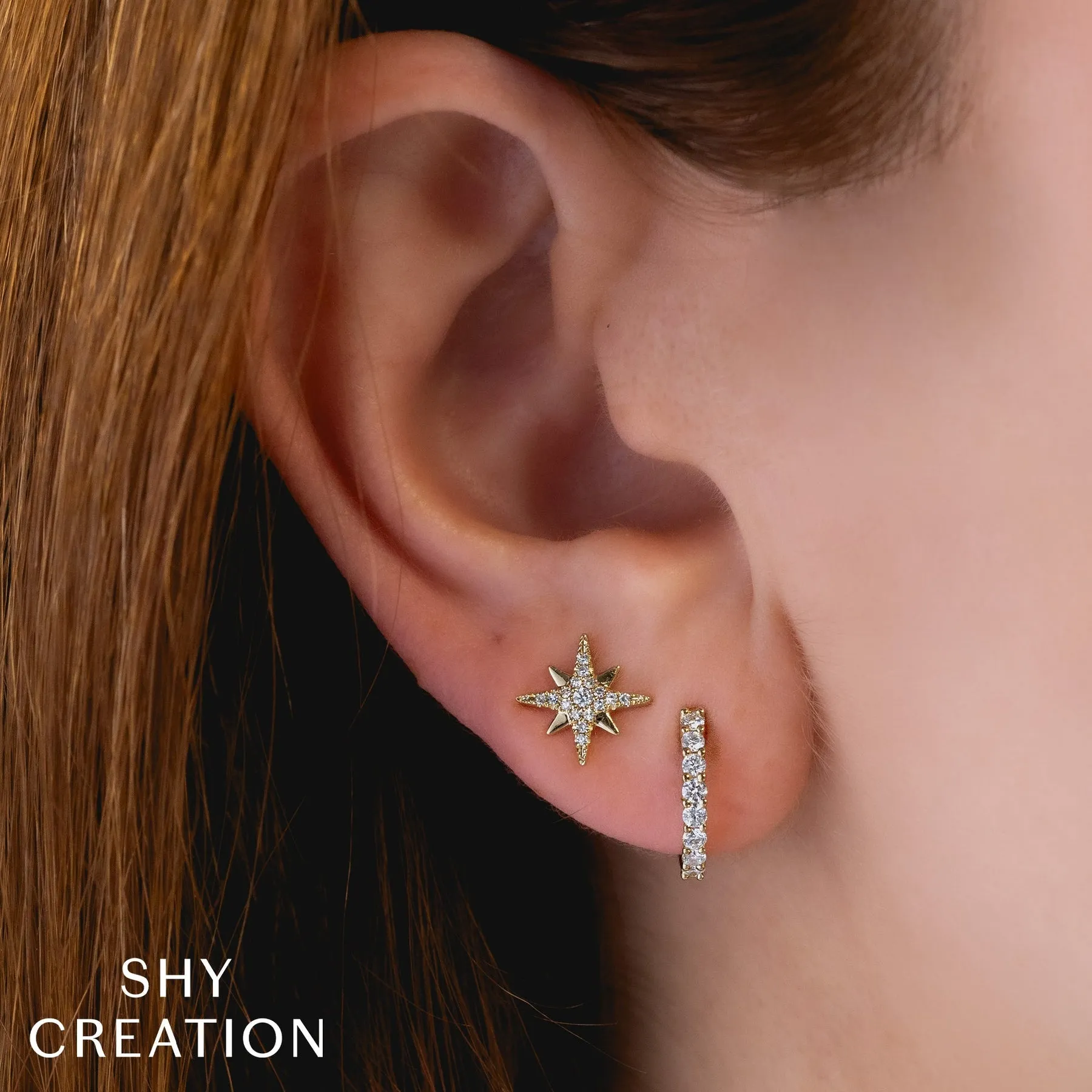 14K Gold Diamond North Star Stud Earrings