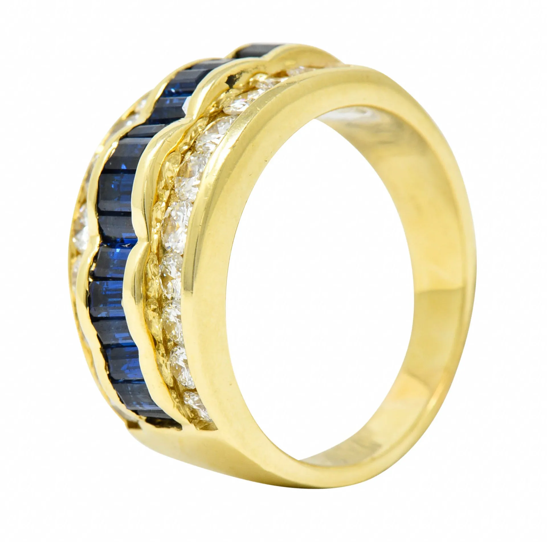 1960's Vintage 1.95 CTW Sapphire Diamond 18 Karat Gold Band Ring