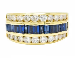 1960's Vintage 1.95 CTW Sapphire Diamond 18 Karat Gold Band Ring