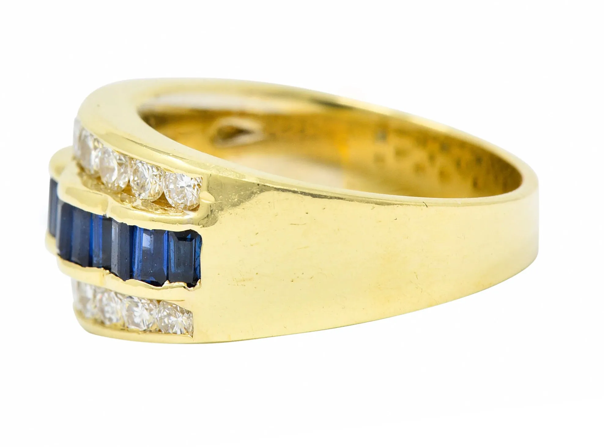 1960's Vintage 1.95 CTW Sapphire Diamond 18 Karat Gold Band Ring