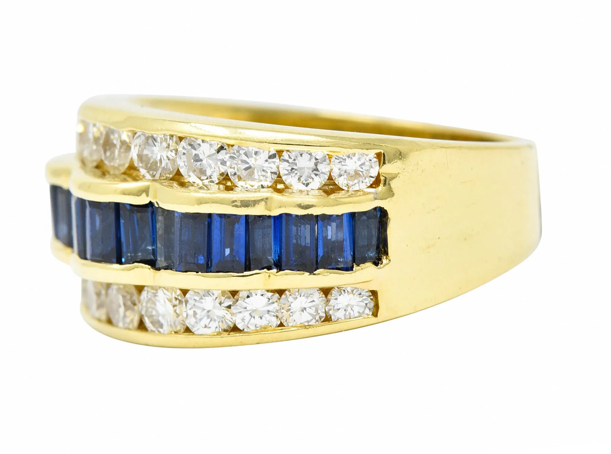 1960's Vintage 1.95 CTW Sapphire Diamond 18 Karat Gold Band Ring