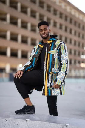 African Puffer Jacket In Blue Kente