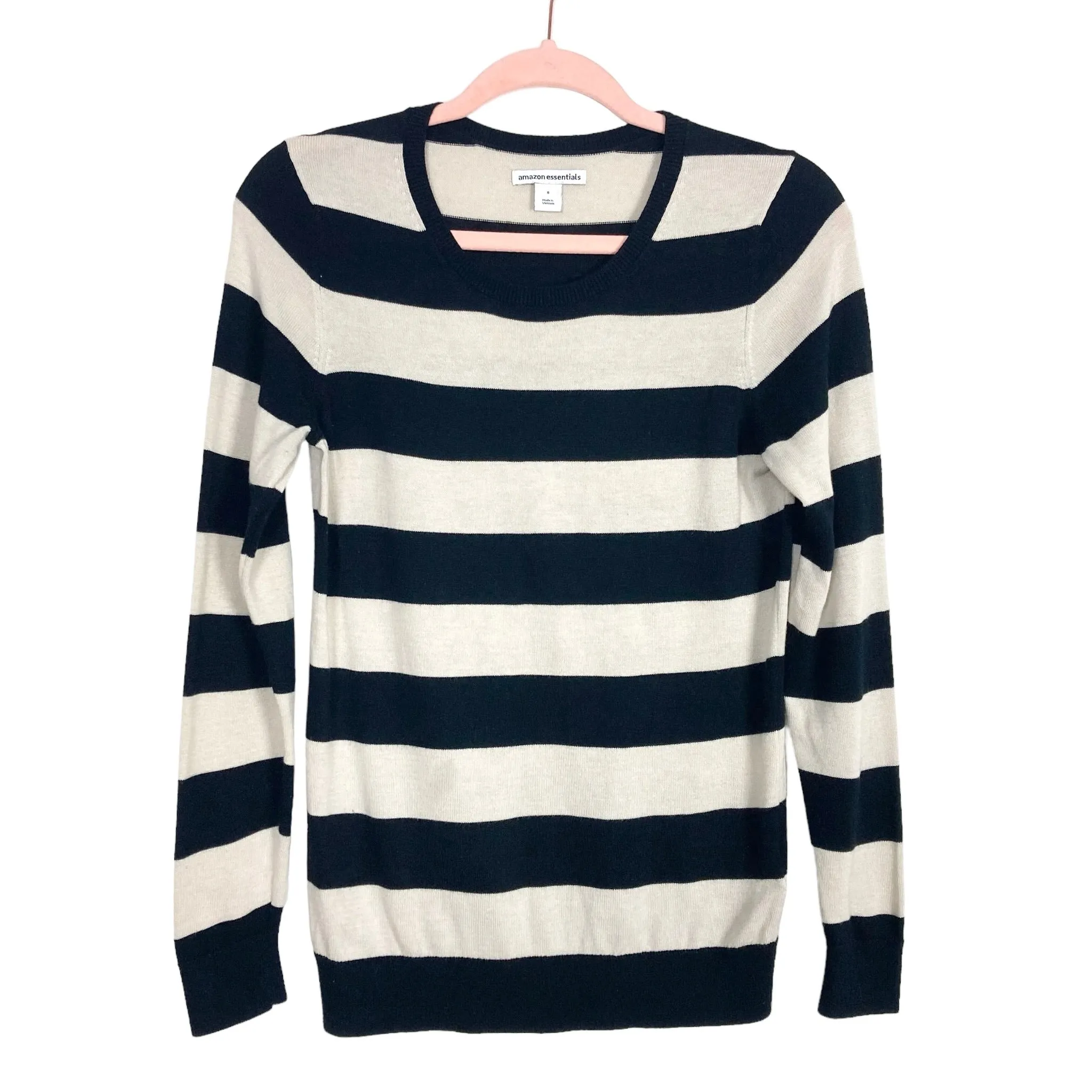 Amazon Essentials Black/Oatmeal Rugby Stripe Sweater- Size S (see notes)