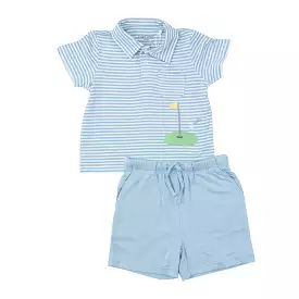 Angel Dear Polo Shirt & Short Set - Dream Blue Stripe