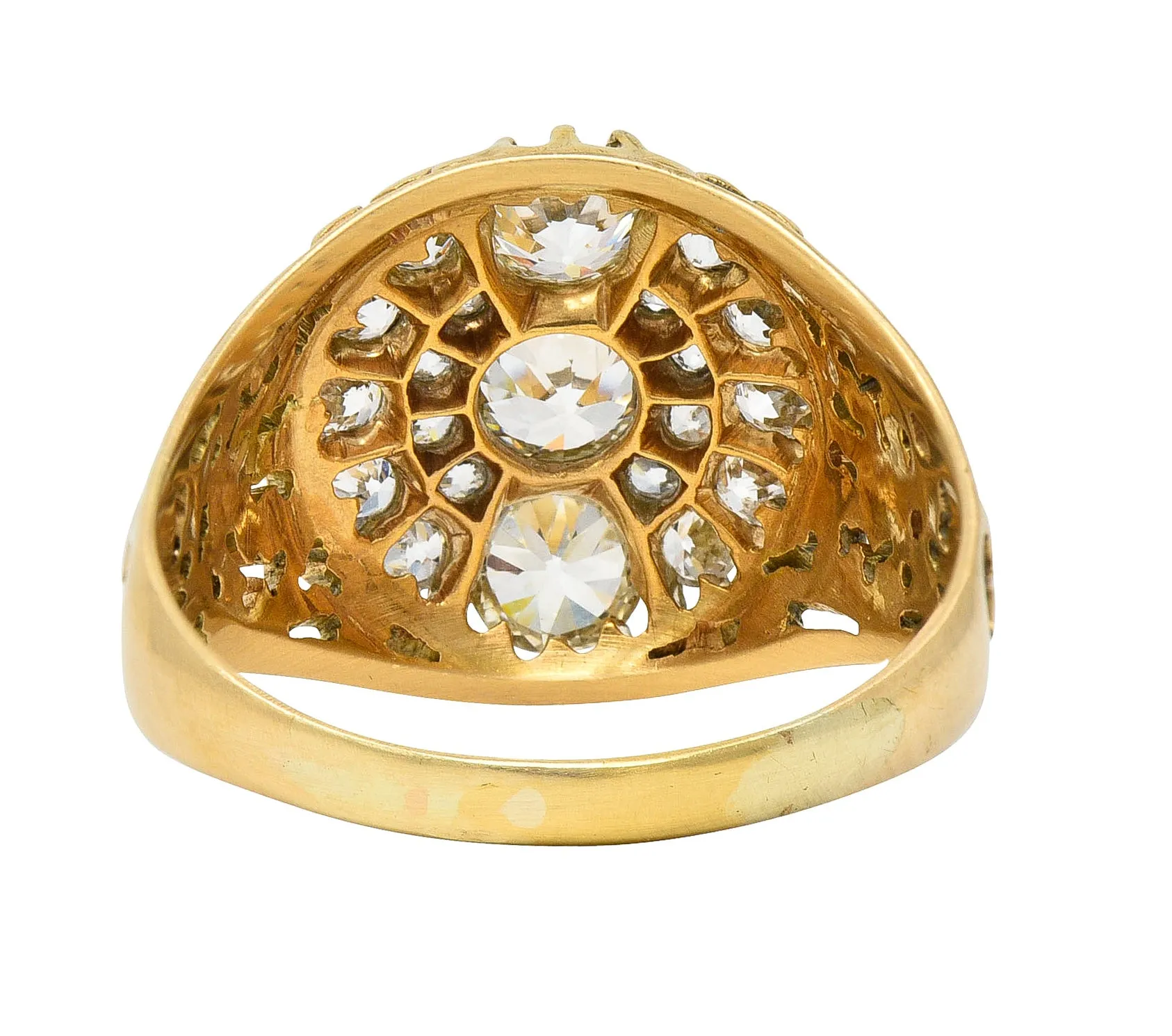 Art Nouveau 2.09 CTW Old European Cut Diamond 14 Karat Yellow Gold Floral Unisex Antique Cluster Ring