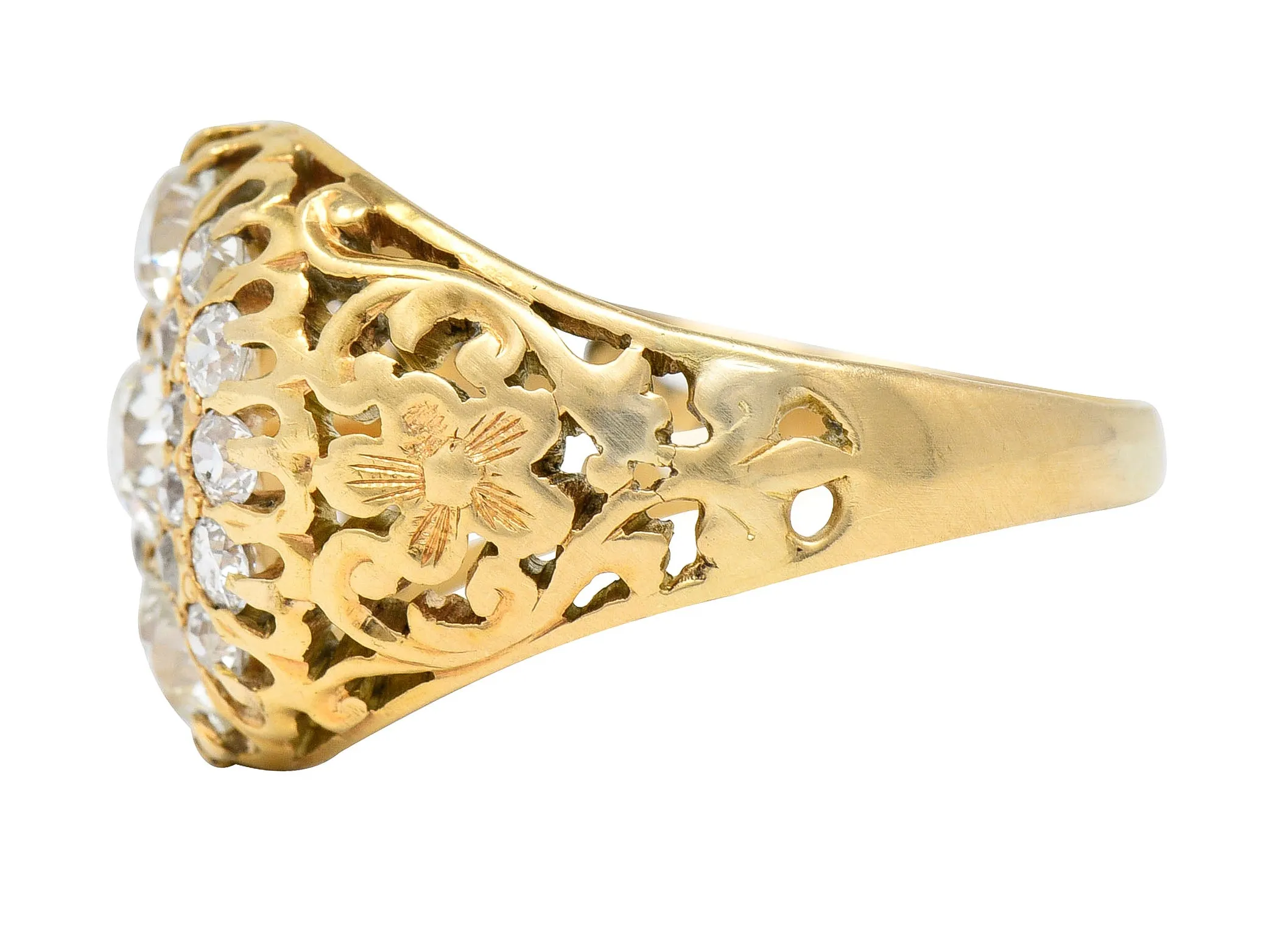 Art Nouveau 2.09 CTW Old European Cut Diamond 14 Karat Yellow Gold Floral Unisex Antique Cluster Ring