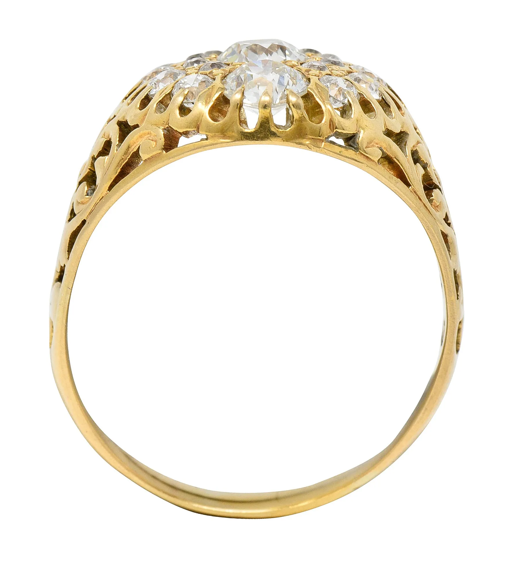 Art Nouveau 2.09 CTW Old European Cut Diamond 14 Karat Yellow Gold Floral Unisex Antique Cluster Ring