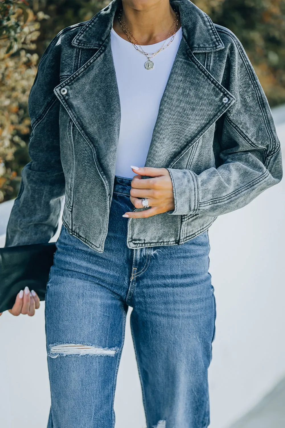 AvaAnna Acid Wash Cropped Denim Jacket