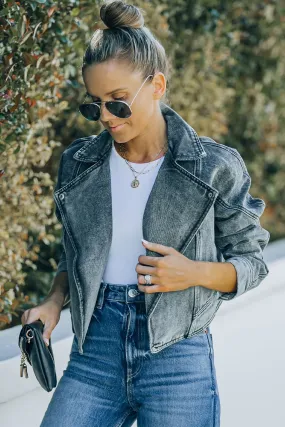 AvaAnna Acid Wash Cropped Denim Jacket