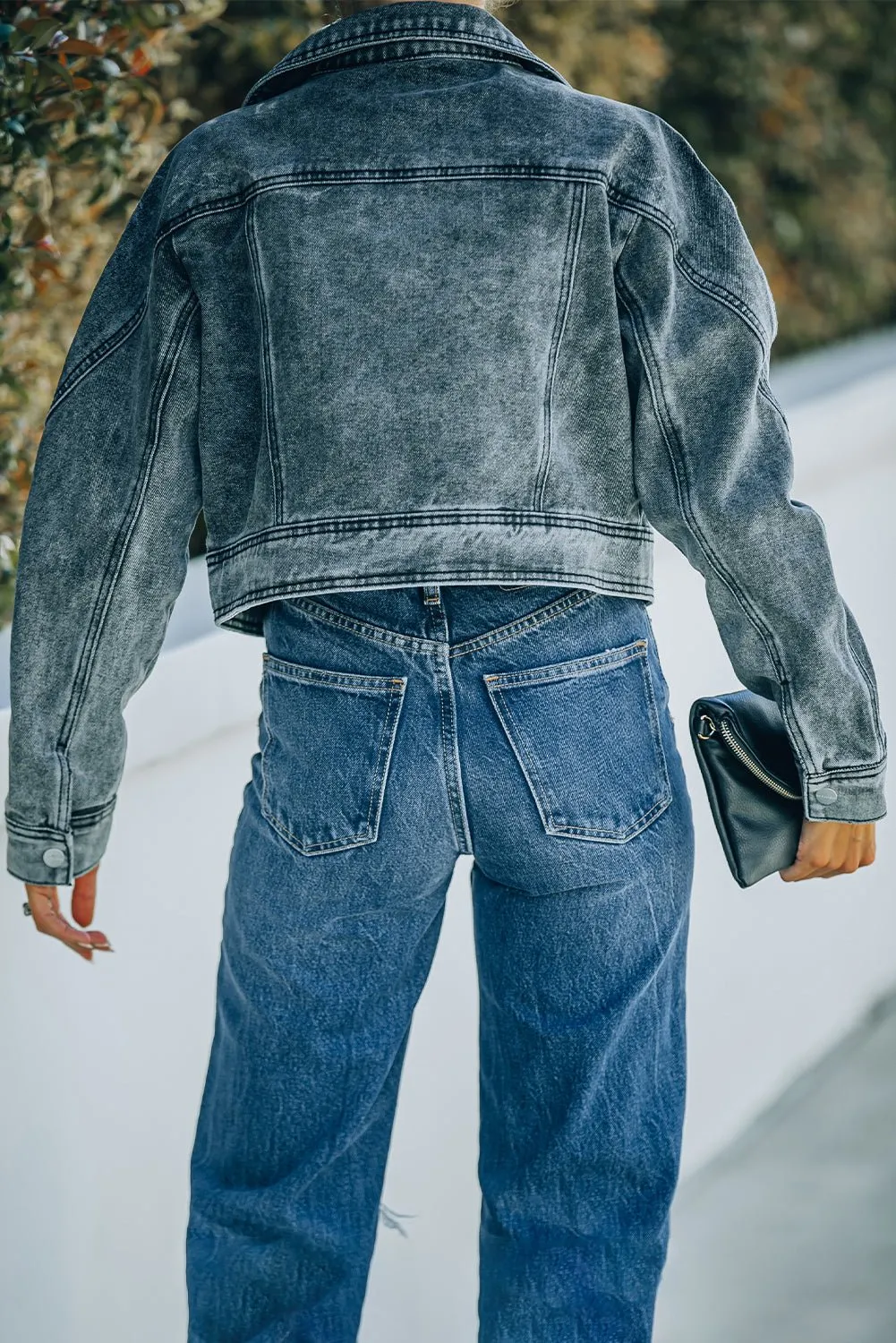 AvaAnna Acid Wash Cropped Denim Jacket