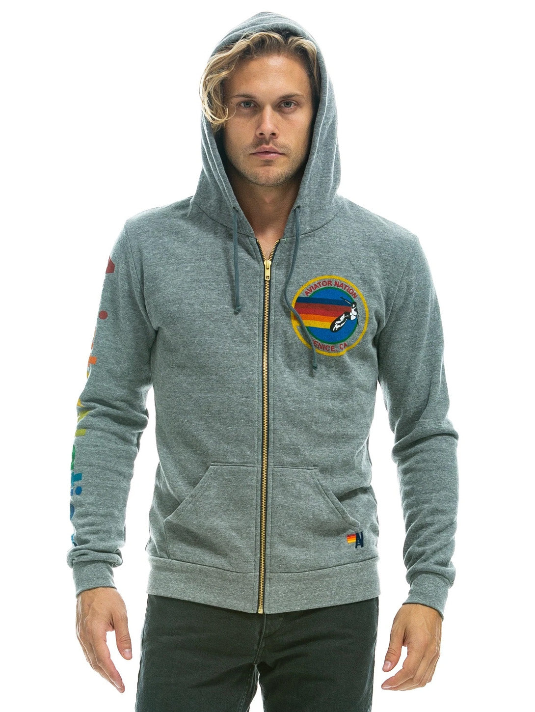 Aviator Nation Logo Zip Hoodie - Heather Grey