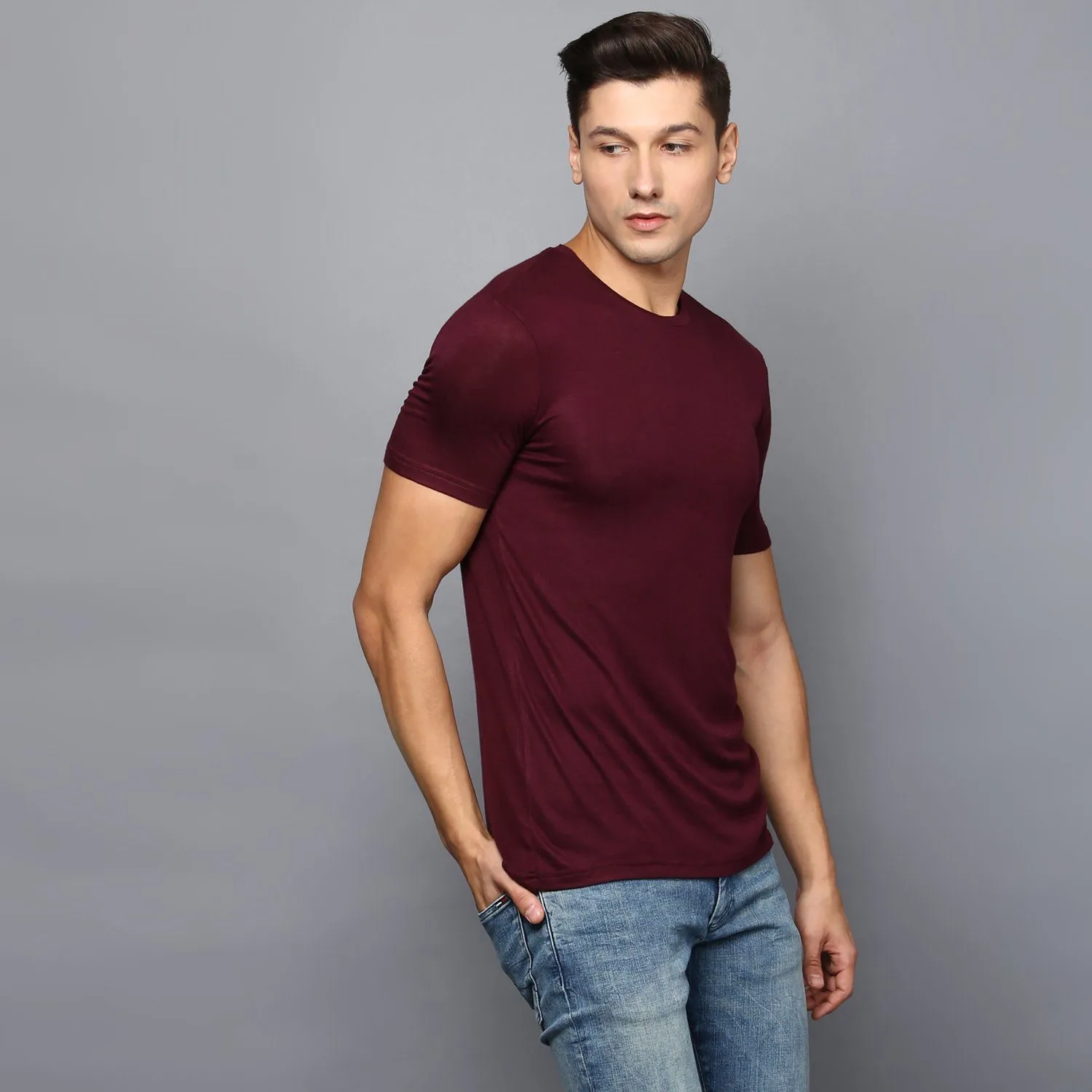 Basic Burgandy Crew Neck T-Shirt