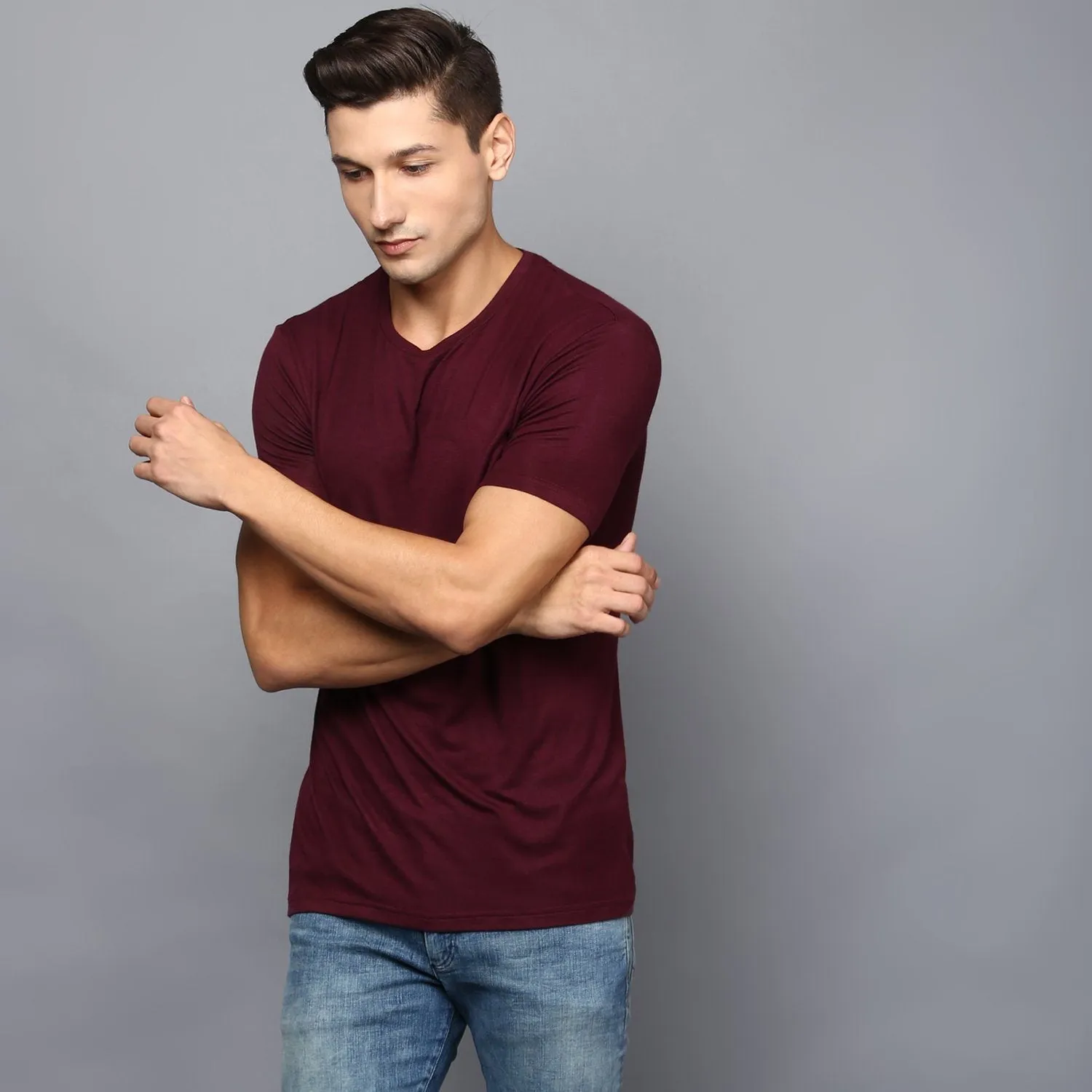 Basic Burgandy Crew Neck T-Shirt