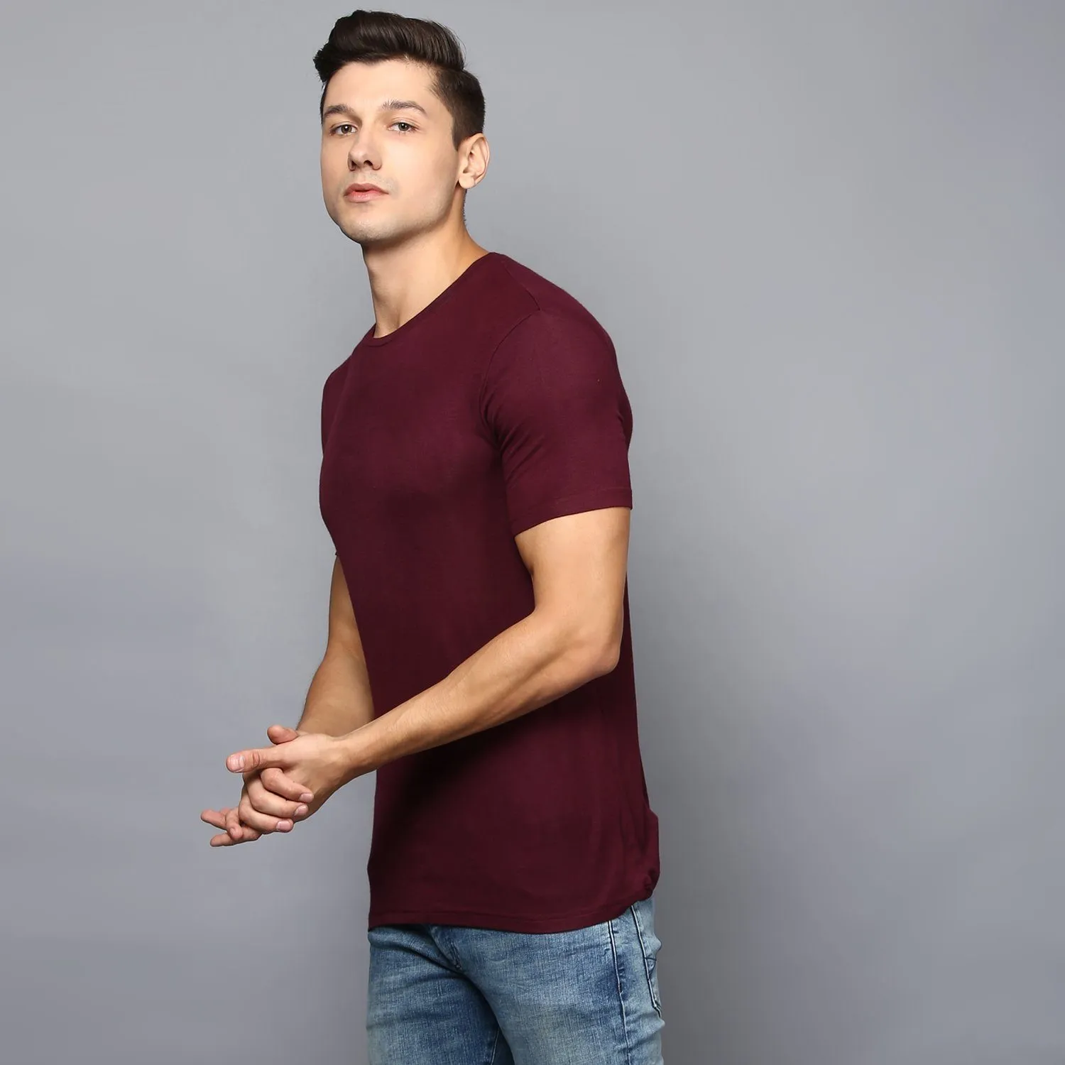 Basic Burgandy Crew Neck T-Shirt