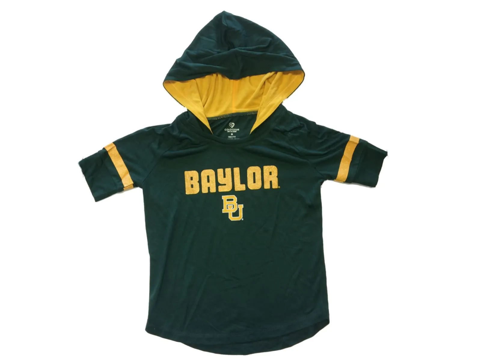 Baylor Bears Colosseum GIRLS Green Ultra Soft Glitter Logo SS Hooded T-Shirt (M)