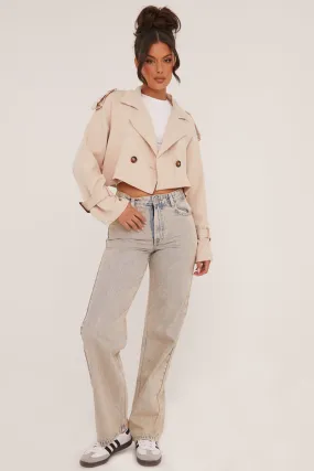 Beige Cropped Belted Trench Coat - Naomi