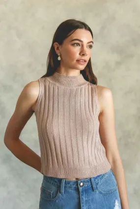 Beige Ribbed Sweater Crop Top