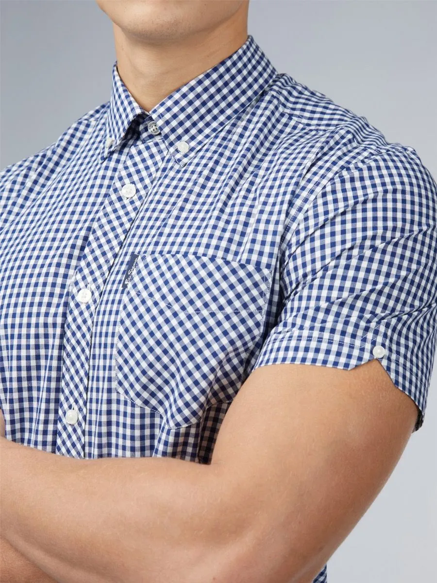 Ben Sherman Short Sleeve Core Gingham Shirt Dark Blue