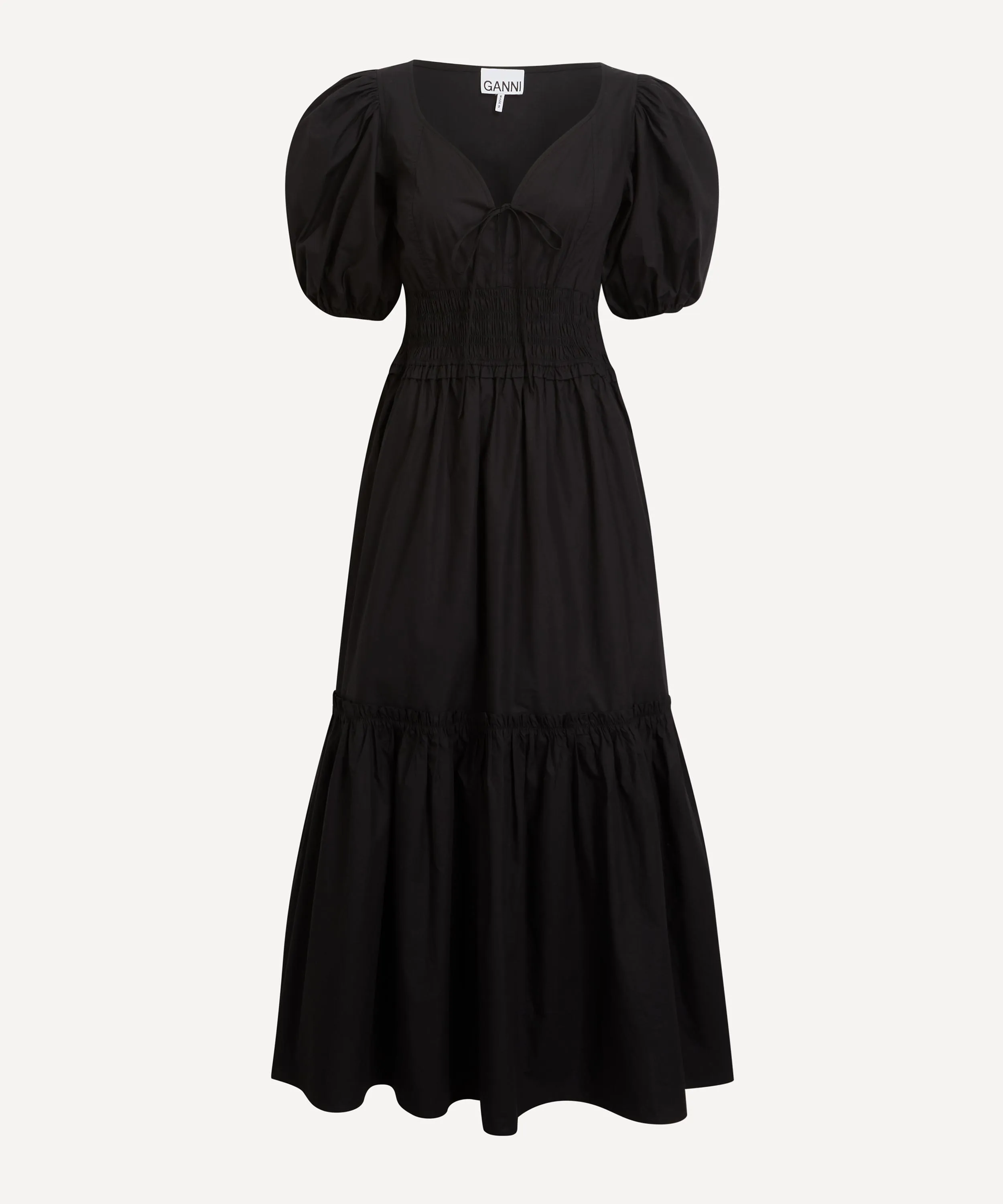 Black Cotton Poplin Smock Maxi-Dress