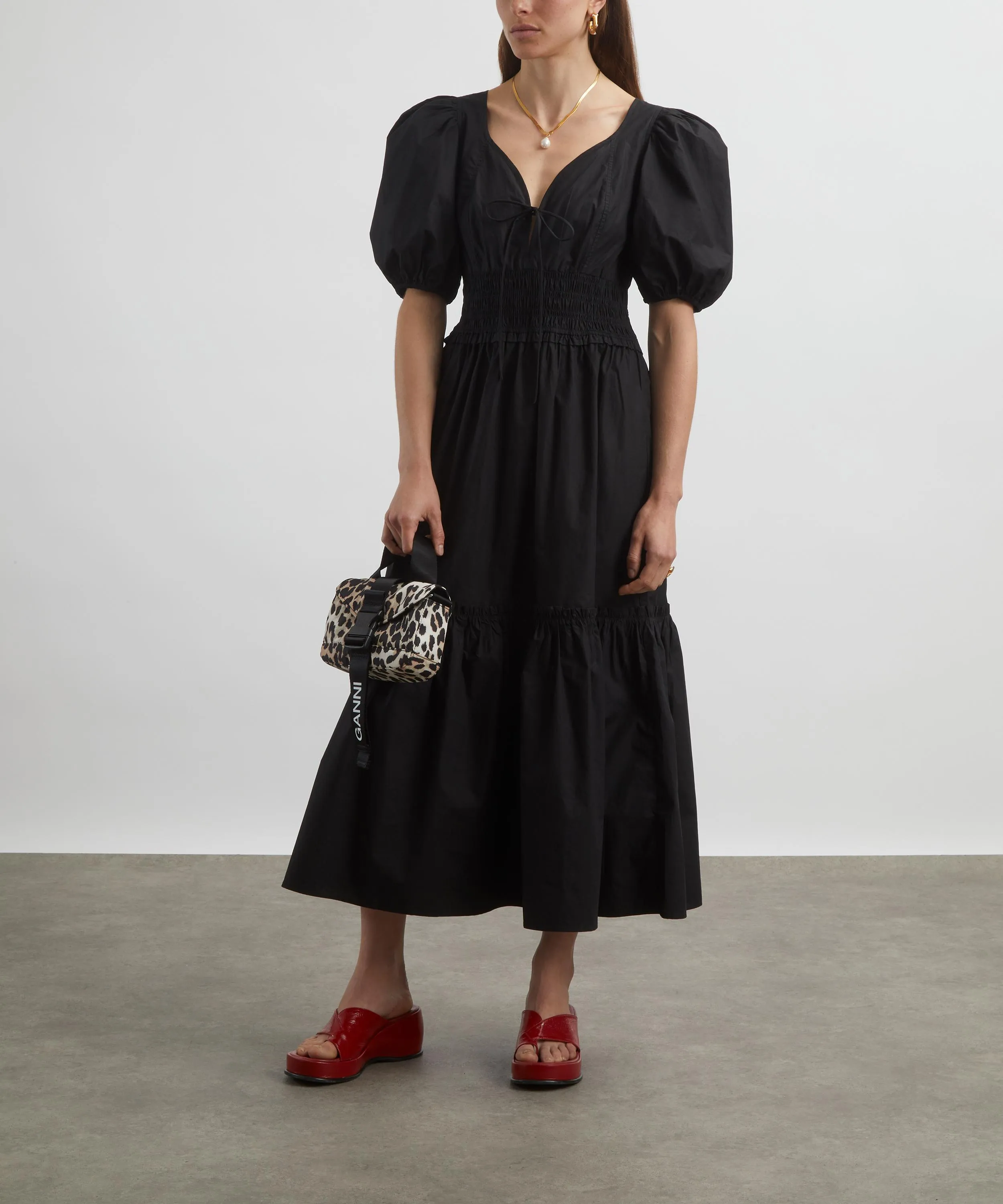 Black Cotton Poplin Smock Maxi-Dress