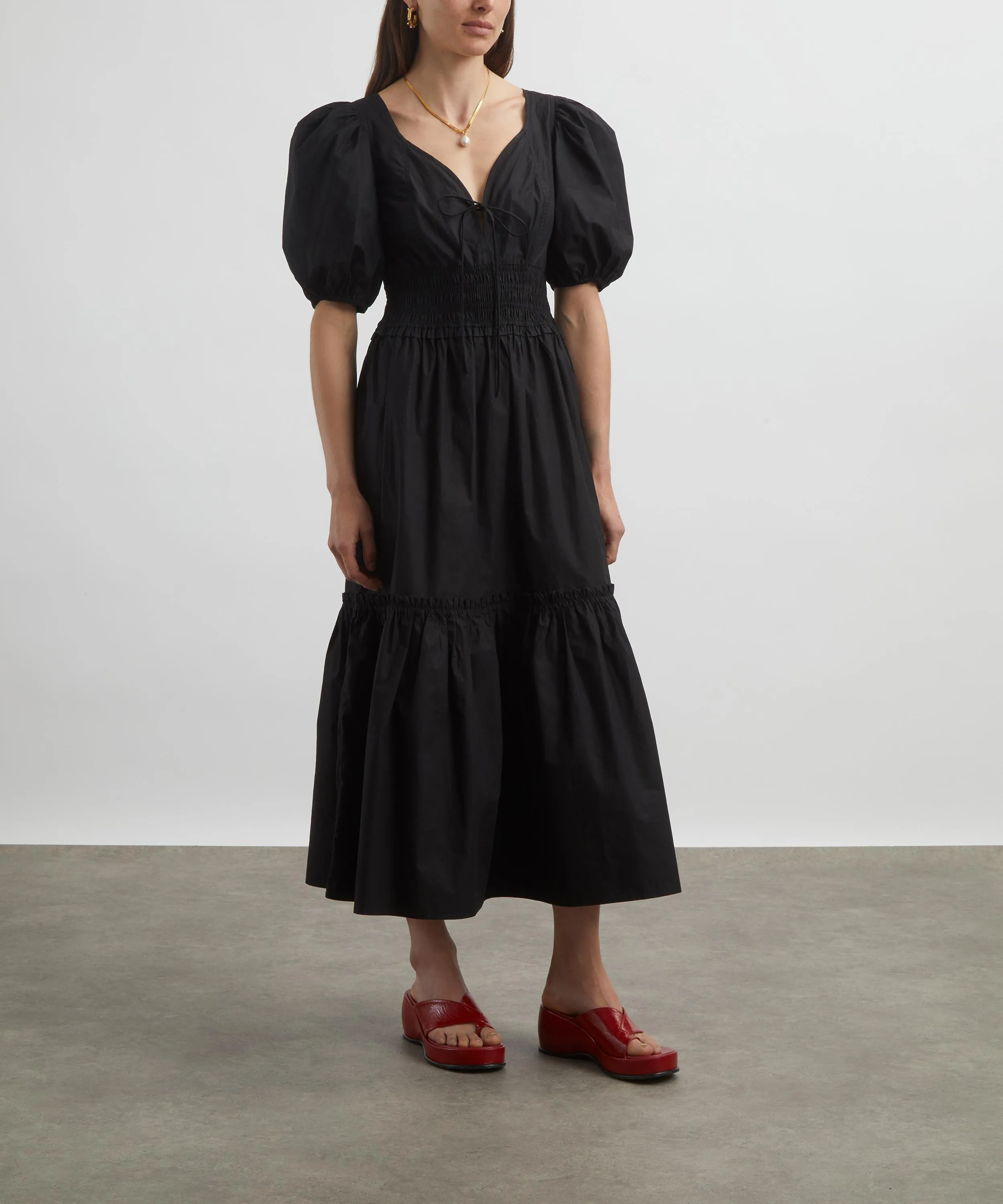 Black Cotton Poplin Smock Maxi-Dress