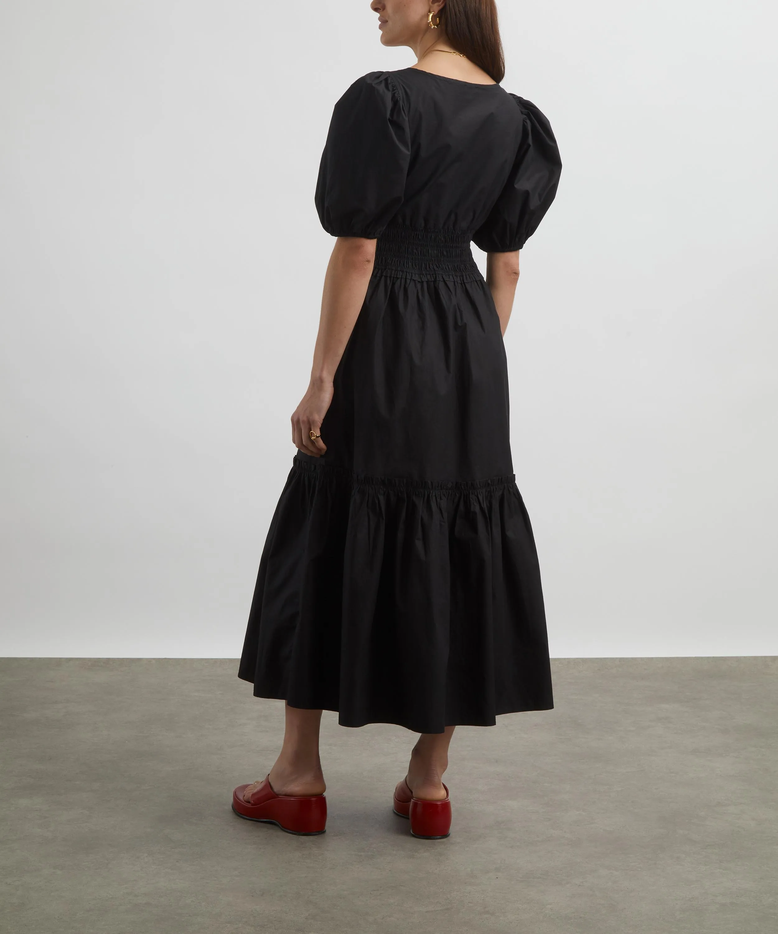 Black Cotton Poplin Smock Maxi-Dress