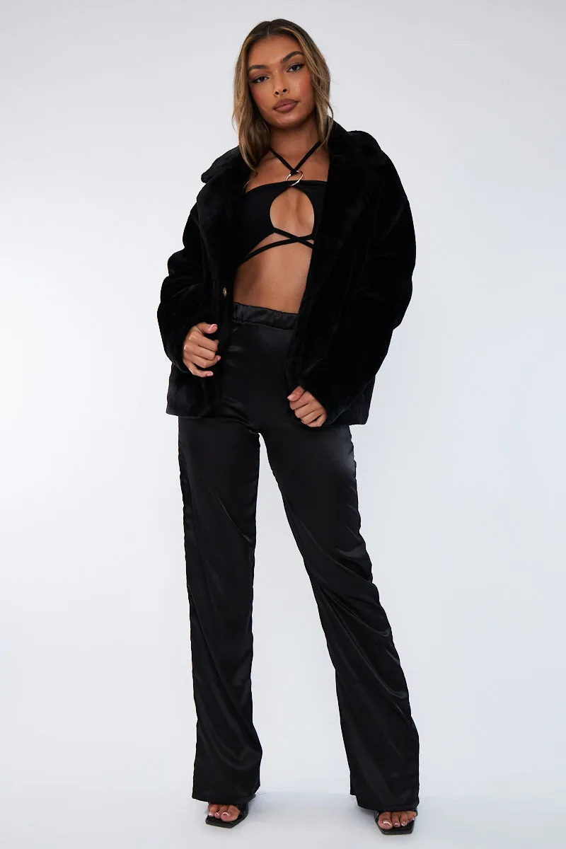 Black Cropped Faux Fur Coat - Janara