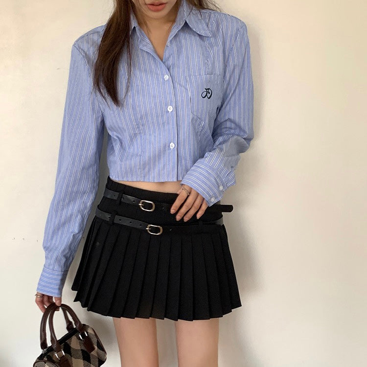 Blue Stripe Crop Shirt