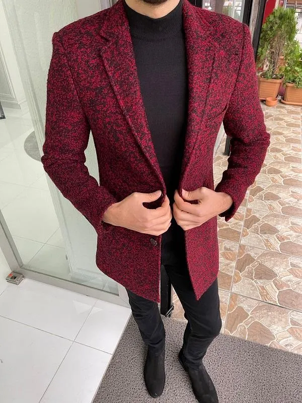 Bojoni Claret Red Slim Fit Wool Long Coat