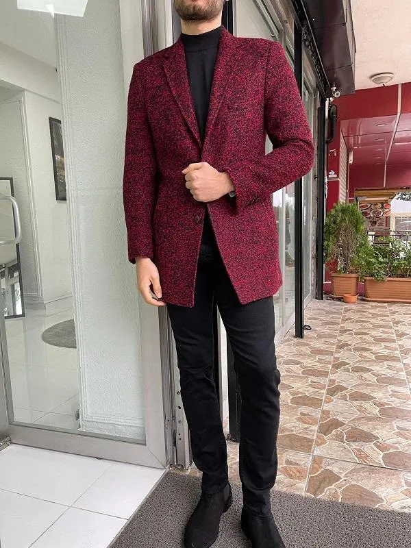 Bojoni Claret Red Slim Fit Wool Long Coat