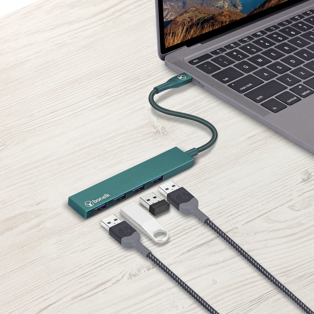 Bonelk Long-Life USB-C to 4 Port USB 3.0 Slim Hub