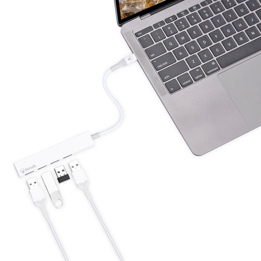 Bonelk Long-Life USB-C to 4 Port USB 3.0 Slim Hub