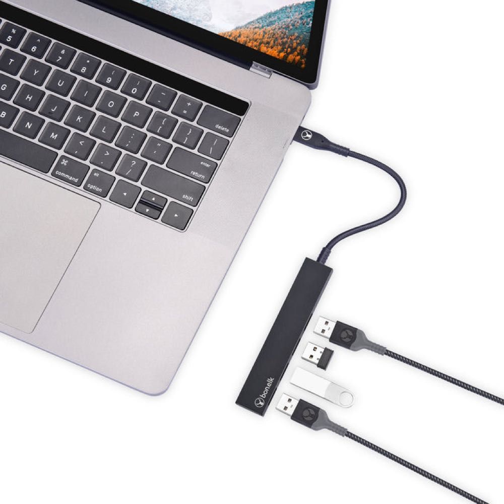 Bonelk Long-Life USB-C to 4 Port USB 3.0 Slim Hub