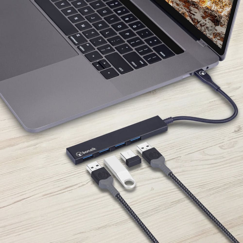 Bonelk Long-Life USB-C to 4 Port USB 3.0 Slim Hub