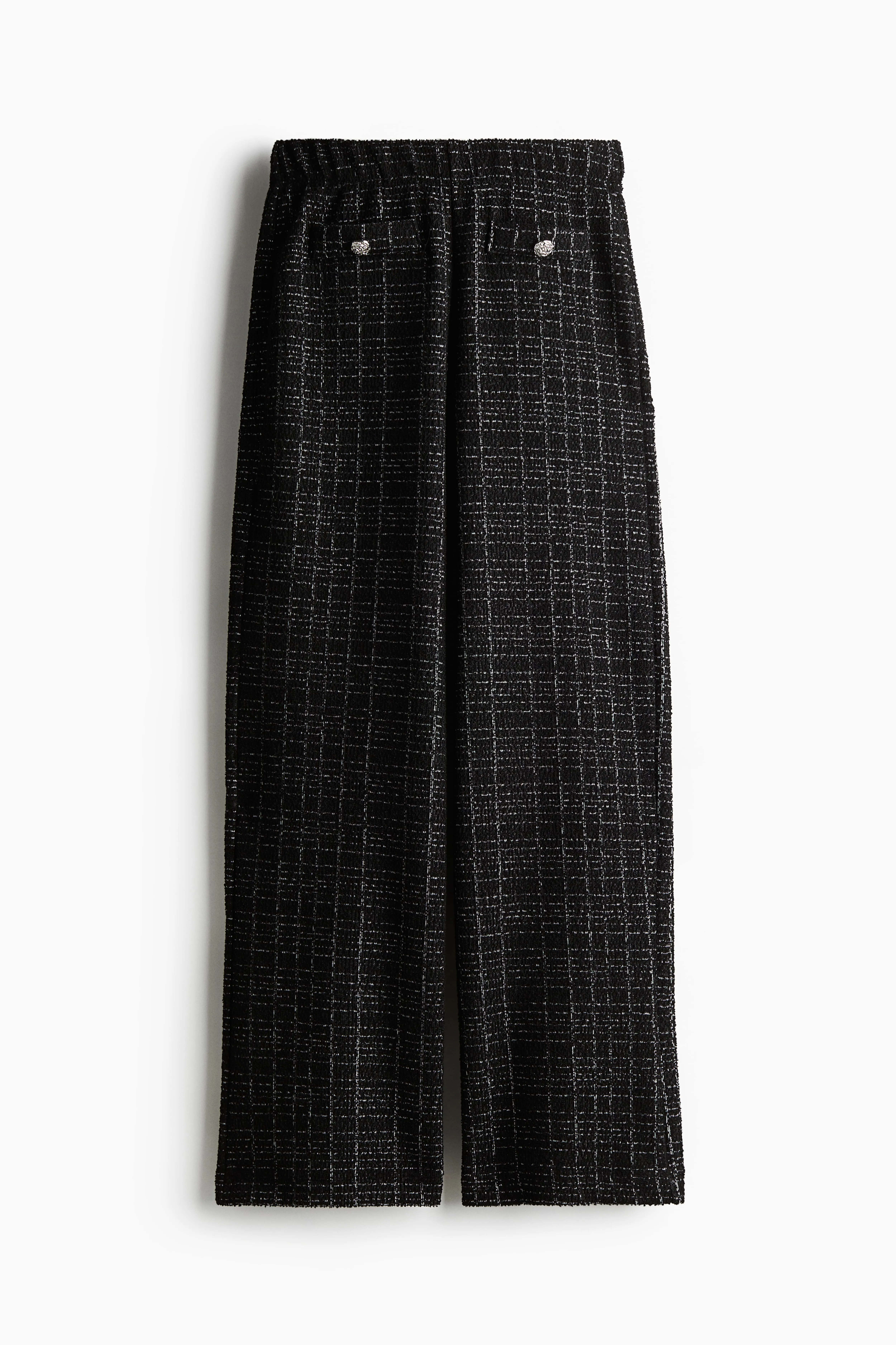 Bouclé-jersey trousers - Regular waist - Long - Black/Checked - Ladies | H&M GB