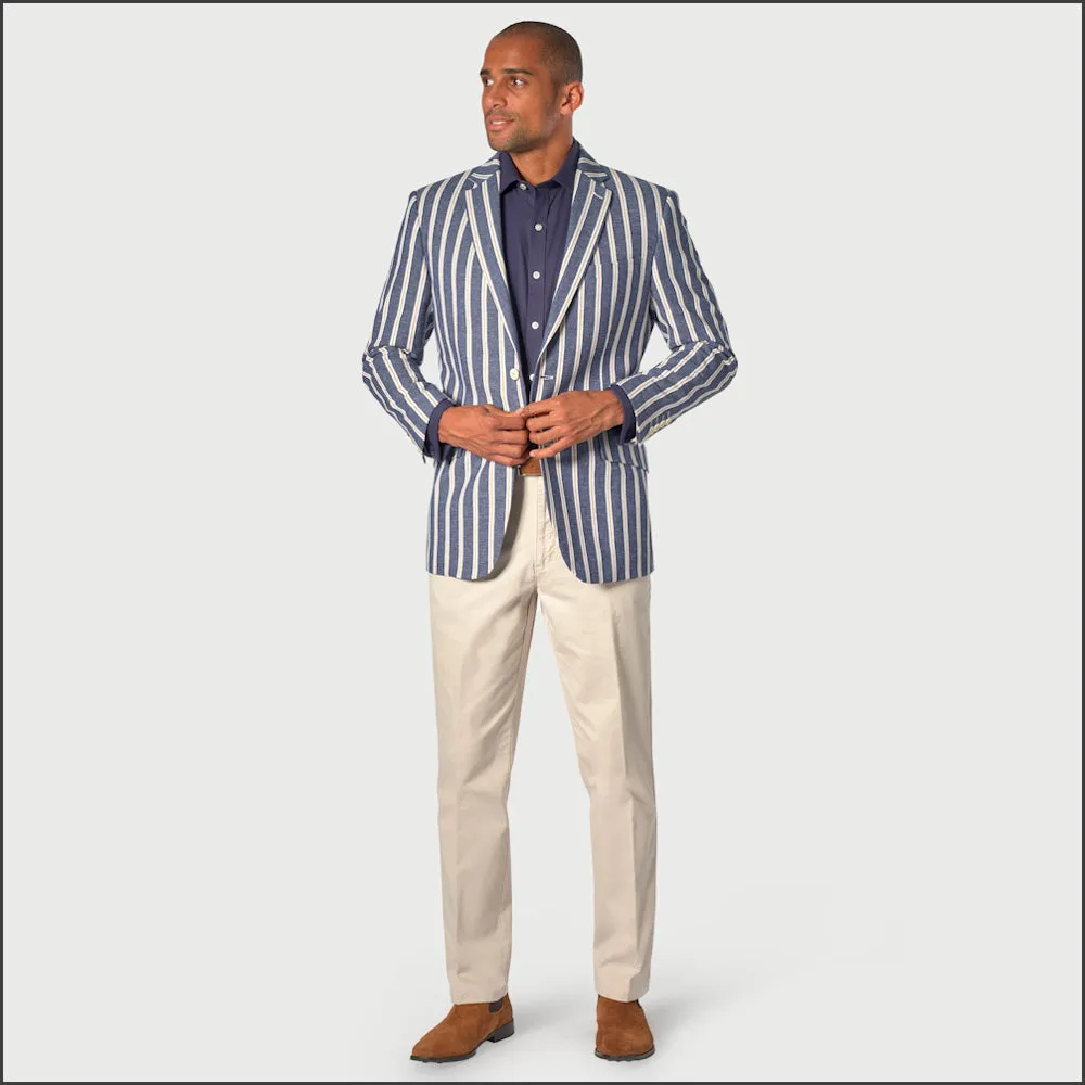 Brook Taverner Regular Fit Rafter Blue Stripe Cotton Linen Jacket-