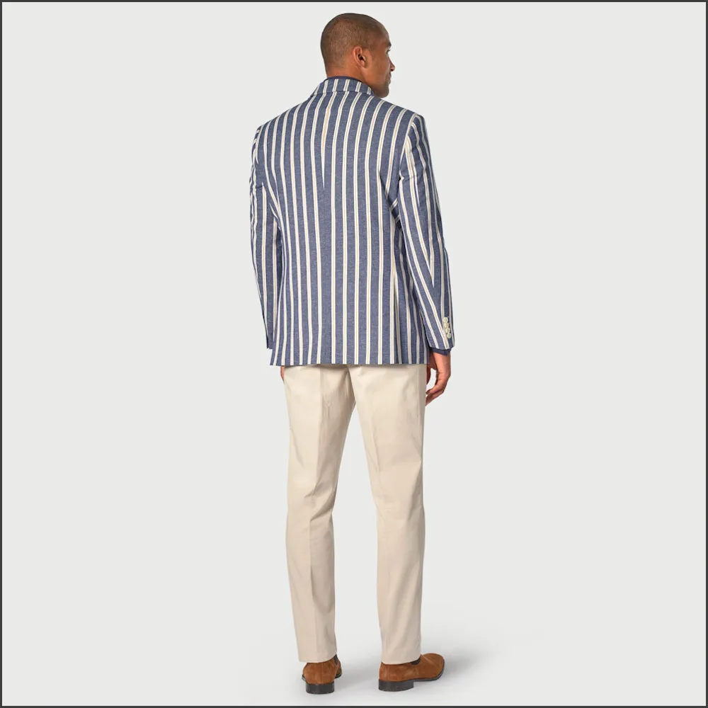 Brook Taverner Regular Fit Rafter Blue Stripe Cotton Linen Jacket-