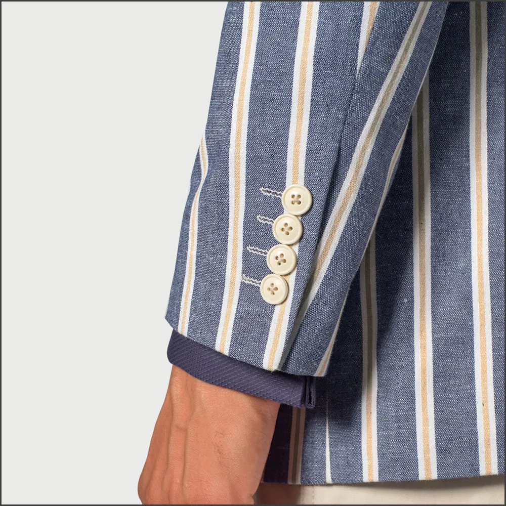 Brook Taverner Regular Fit Rafter Blue Stripe Cotton Linen Jacket-