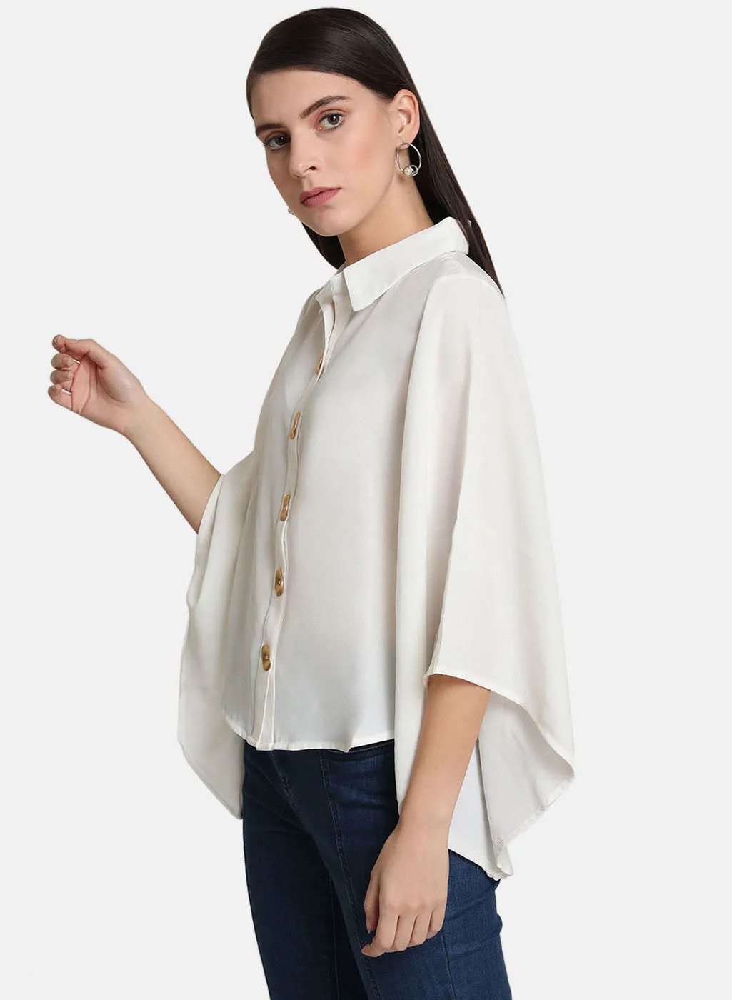 Button Detail Flared Sleeve Shirt