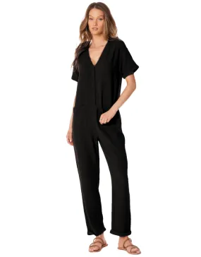 BUTTON UP SHORT SLEEVE JUMPSUIT