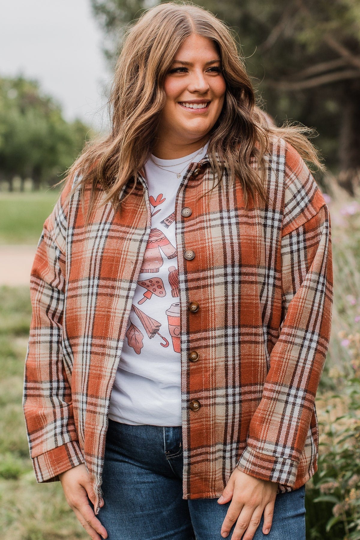 Campfire Nights Plaid Jacket- Burnt Orange