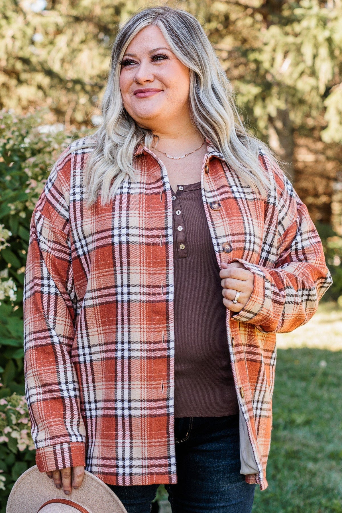 Campfire Nights Plaid Jacket- Burnt Orange