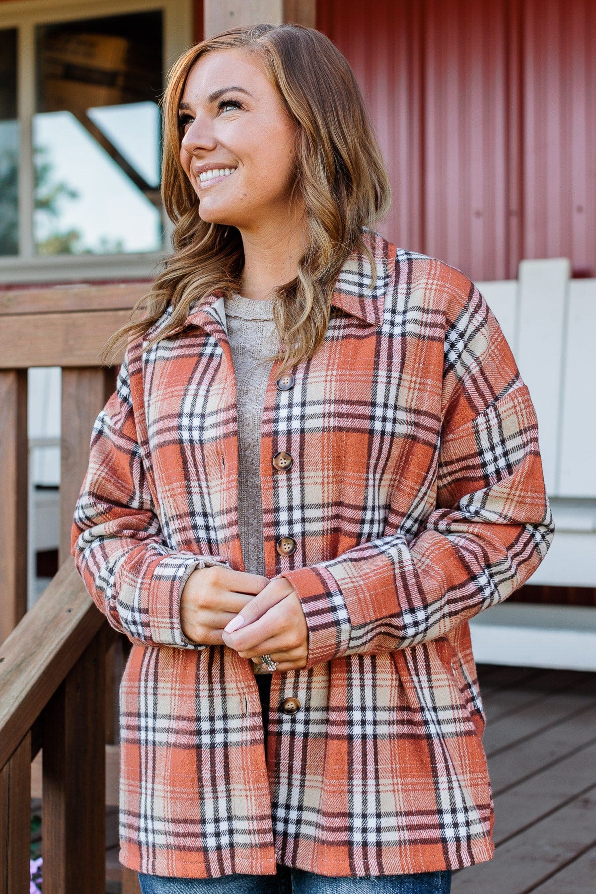 Campfire Nights Plaid Jacket- Burnt Orange