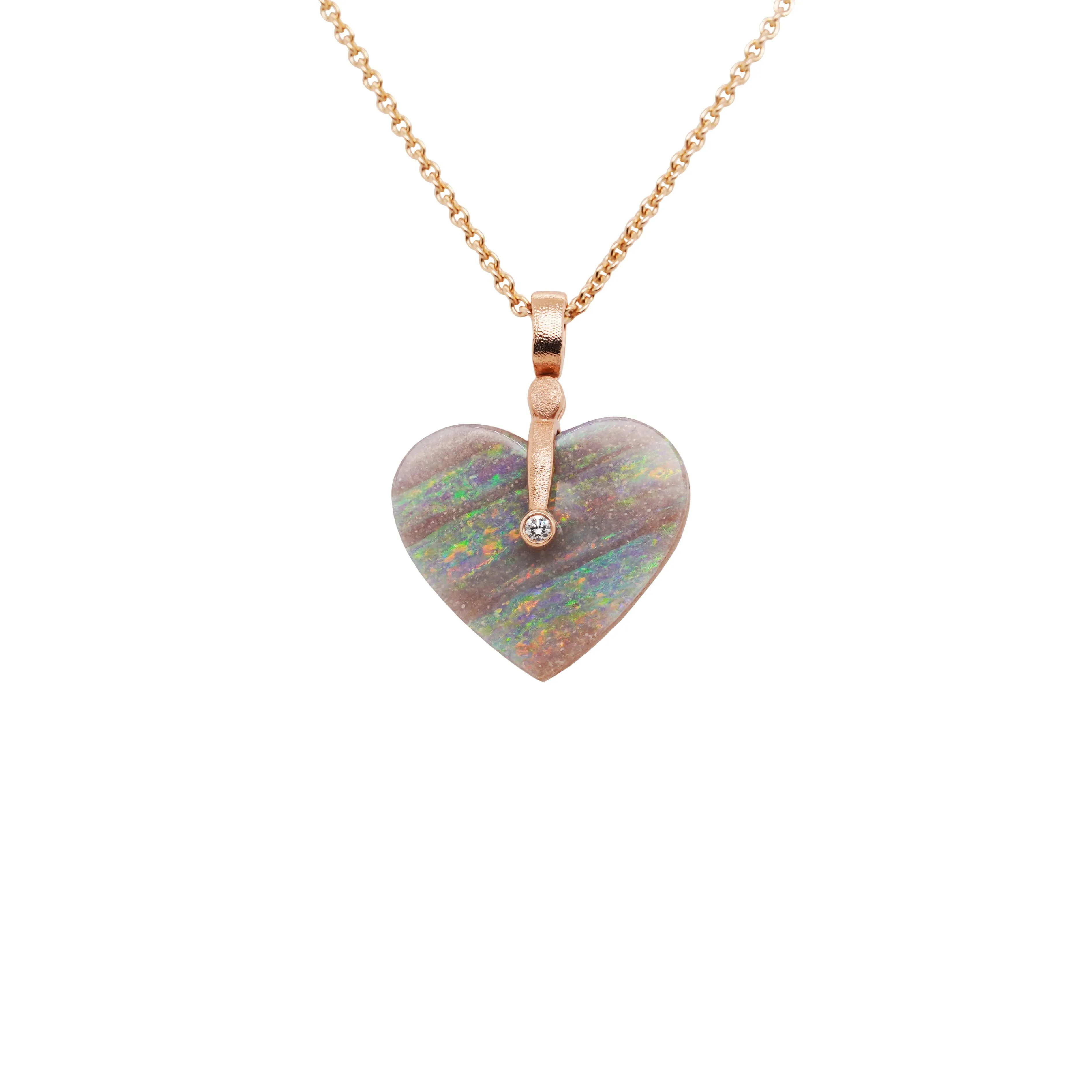 Carved Boulder Opal Heart Sticks and Stones Pendant