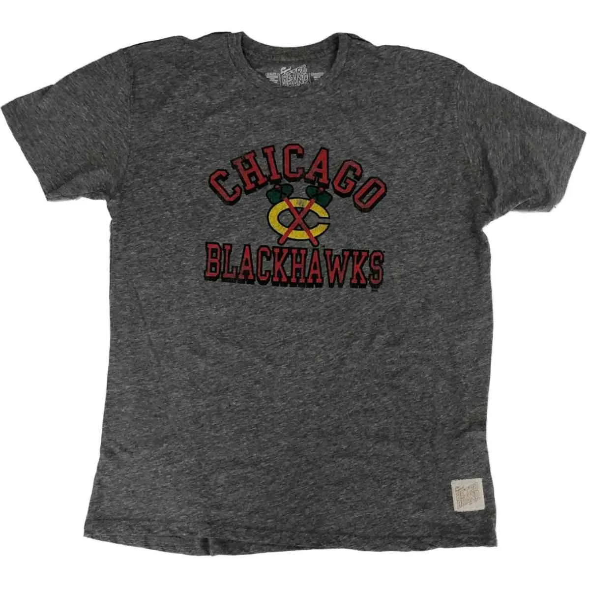 Chicago Blackhawks Retro Brand Gray Faded Alternative Logo SS Crew T-Shirt