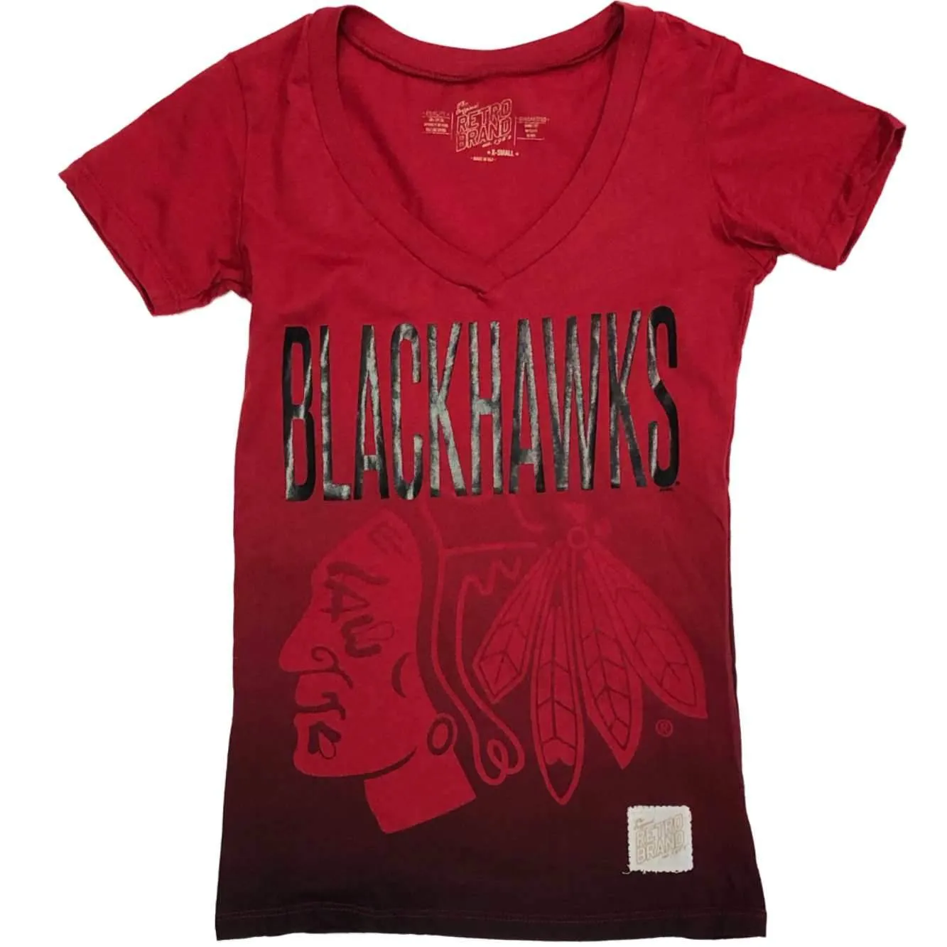 Chicago Blackhawks Retro Brand WOMENS Gradient Logo SS V-Neck T-Shirt