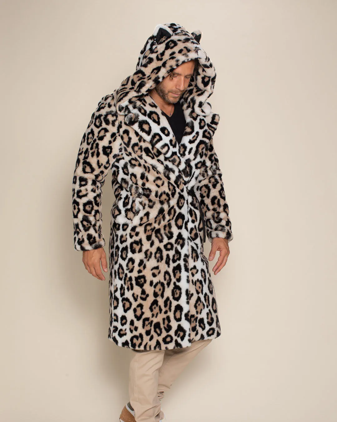 Classic Men's Long Faux Fur Coat | Arabian Leopard