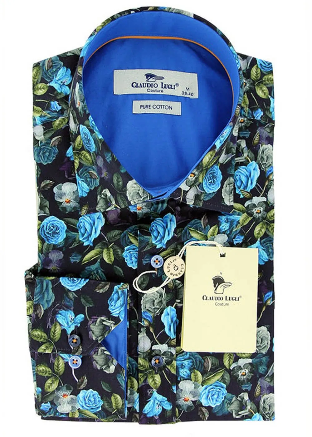 Claudio Lugli Men's Blue Florals Shirt Blue